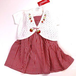 NWT Gymboree Baby Girl  Gingham Eyelet Dress & Strawberry Cardigan 12-18 Months